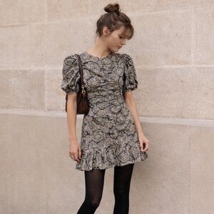 Les Coyotes de Paris Silk Paisley Dress Puff Sleeve Drop Waist Mini | EU 36 US 4